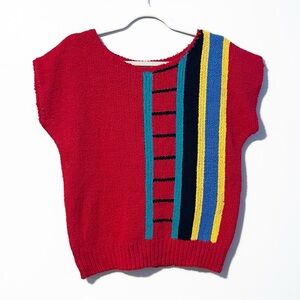 Vintage 80s | Knit Cap Sleeve Abstract Design Sweater